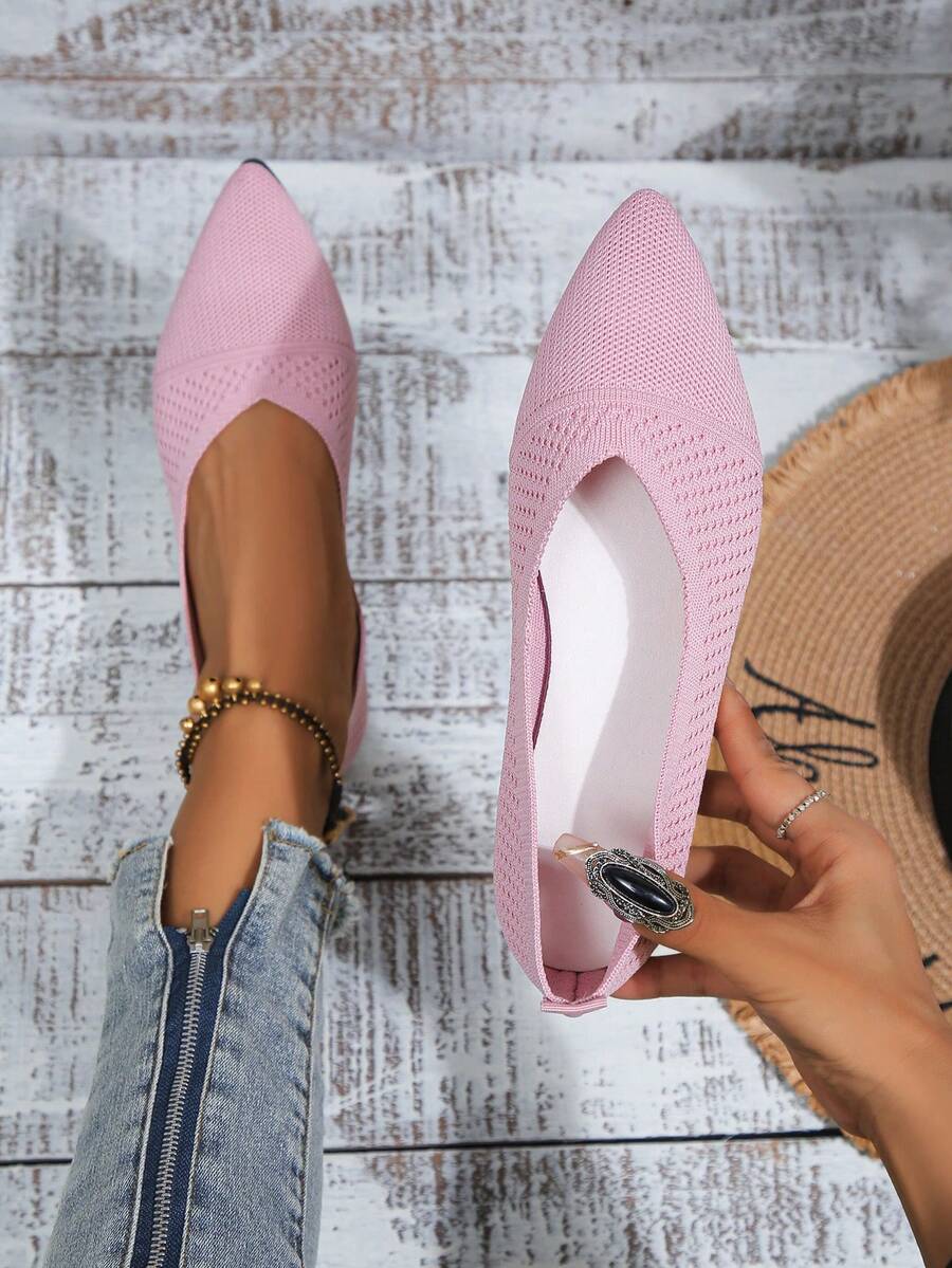 Ladies' Breathable Light Pink Flat Shoes - Pink - View 1