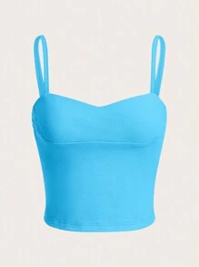 SHEIN Qutie Chất rắn Cami ngọn - Màu xanh lam - Xem 1