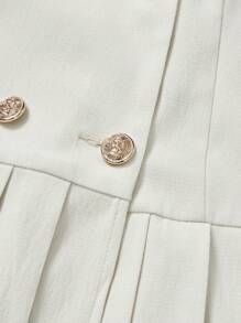 SHEIN MOD Lapel Collar Double Breasted Pleated Hem Dress - Beige - View 4