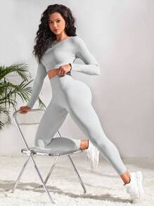 Easithlete Conjunto deportivo inconsútil de manga raglán - Gris Claro - Ver 1