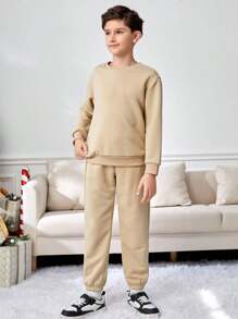 SHEIN 男大童雙色半拉鏈連帽衫和運動褲 - 彩色 - 查看 3