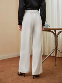 BizChic 素色斜口袋闊腿西裝褲 - 杏色 - 查看 2