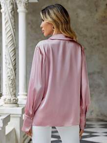 RueChic Solid Button Front Shirt - Pink - View 2