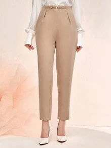 Modelyn Solid Fold Pleated Suit Pants - Khaki - View 3