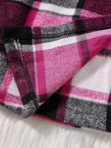 青少年女孩小高領T恤&格紋印花不對稱下擺半身裙&帽 - 黑色 - 查看 5