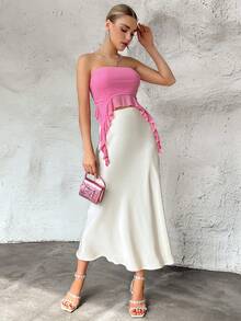 SHEIN Privé 不對稱下擺抹胸上衣 - 粉色 - 查看 4