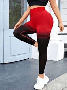 SHEIN Yoga Trendy 大碼條紋印花寬腰帶運動打底褲 - 彩色 - 查看 4