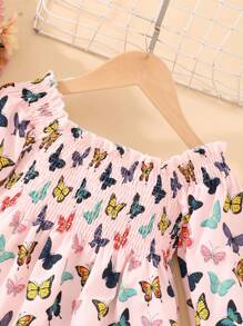 女童蝴蝶印花燈籠袖洋裝 - 粉色 - 查看 5