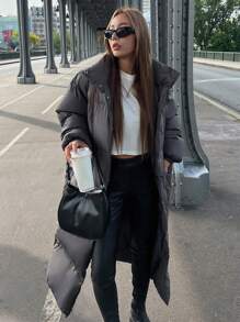 DAZY Long Thick Padded Coat For Women Winter - Dark Grey - View 5