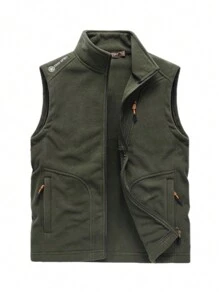 男士拉鍊抓絨背心開襟衫運動服男士 - 軍綠色 - 查看 1