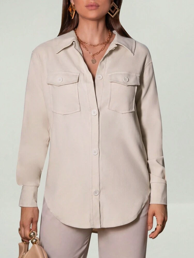 Flap Pocket Curved Hem Coat