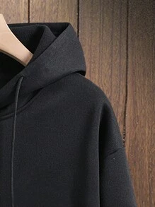 RueChic Men Slogan Graphic Kangaroo Pocket Drawstring Hoodie - Black - View 5