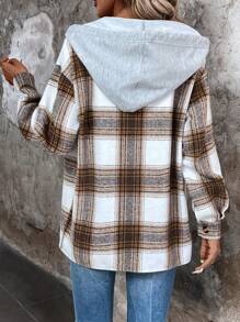 EMERY ROSE Plaid Print Drop Shoulder Drawstring Hooded Coat Fall Winter Cloth For Women - Multicolor - View 2