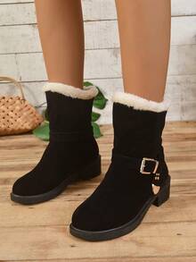 Botas De Nieve Antideslizantes Cálidas De Moda Para Mujer - Negro - Ver 2