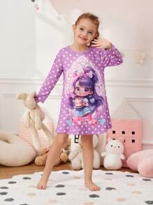 女小童卡通圖案波卡圓點睡裙