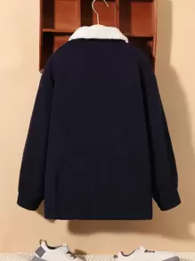 SHEIN Tween Boy Borg Collar Teddy Lined Flap Pocket Overcoat