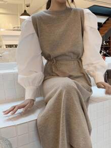 DAZY Colorblock Belted Sweater Dress,Fall Clothes