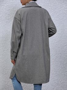 Chiquease Drop Shoulder Pocket Patched Overcoat Fall Cloth For Women - Dark Grey - View 2