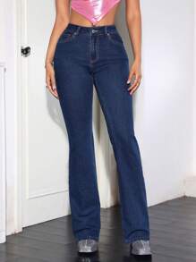 SHEIN ICON Quần jean ống loe - Màu xanh lam - Xem 3