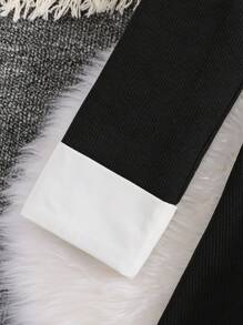 SHEIN Elladie kids Tween Girl Contrast Collar Keyhole Back Contrast Binding Dress - Black - View 3