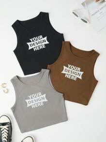 SHEIN LUNE 3pcs Slogan Graphic Tank Top - Multicolor - View 1