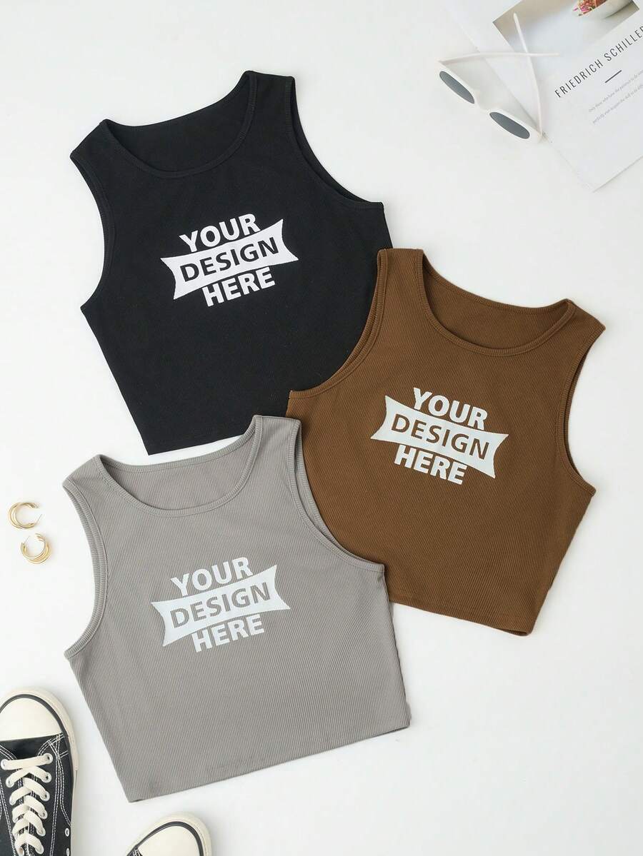 SHEIN LUNE 3pcs Slogan Graphic Tank Top - Multicolor - View 1