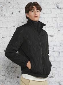 Manfinity VCAY Loose Fit Men's Solid Color Zip-Up Quilted Winter Coat