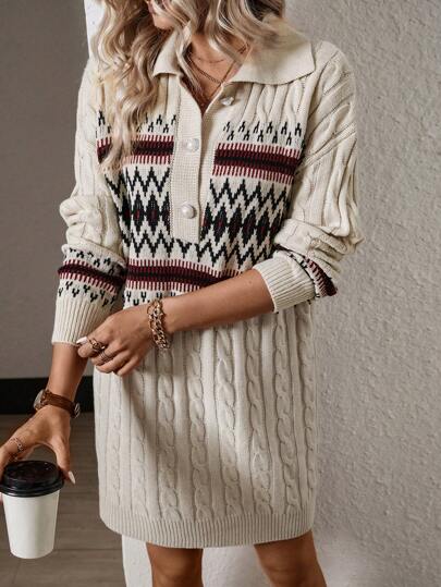 Breezaya Women's Retro Style Minimalist Casual Knit Sweater Dress