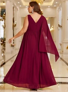 SHEIN Belle Vestido con capa de gasa burdeos sólido - Burdeos - Ver 3