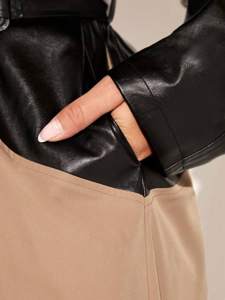 Two Tone Double Breasted Belted Trench Coat In Fall/Winter