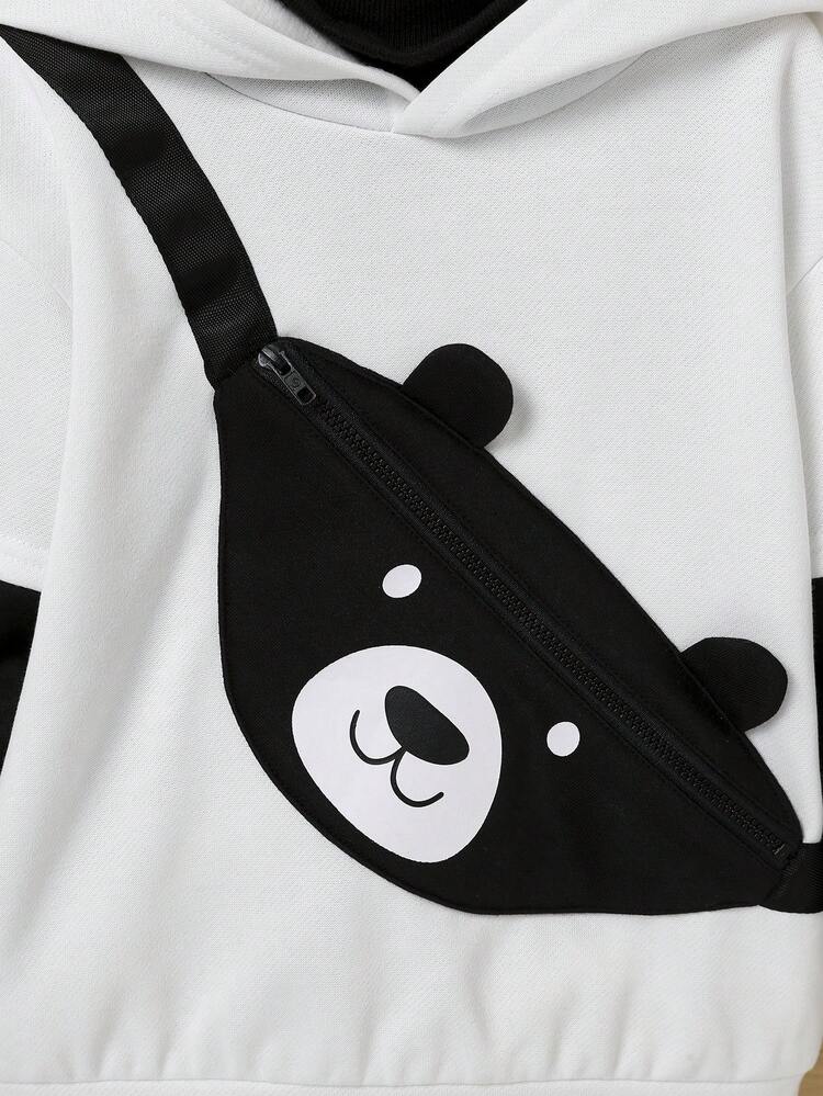 Young Boy Bear Print 3D Ear Design Sweatshirt