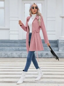 Firerie Women Zip Up Belted Coat In Fall/Winter - Dusty Pink - View 3