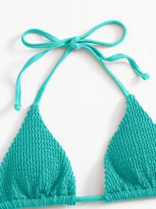 SHEIN Swim Summer Beach Textured Halter Thong Bikini Set - Baby Blue - View 4