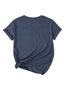 INAWLY 南瓜和字母圖案T恤 - 藏蓝色 - 查看 2