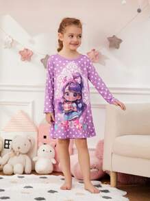 女小童卡通圖案波卡圓點睡裙