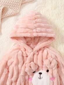 Bebé niña con bordado de dibujos animados con capucha de peluche Mono & Bolso - Rosa - Ver 5
