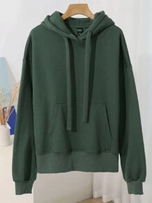 Dazy-Less Women's Loose Casual Street Style Hoodie Sweatshirt With Thermal Lining, Autumn/Winter - Green - View 8