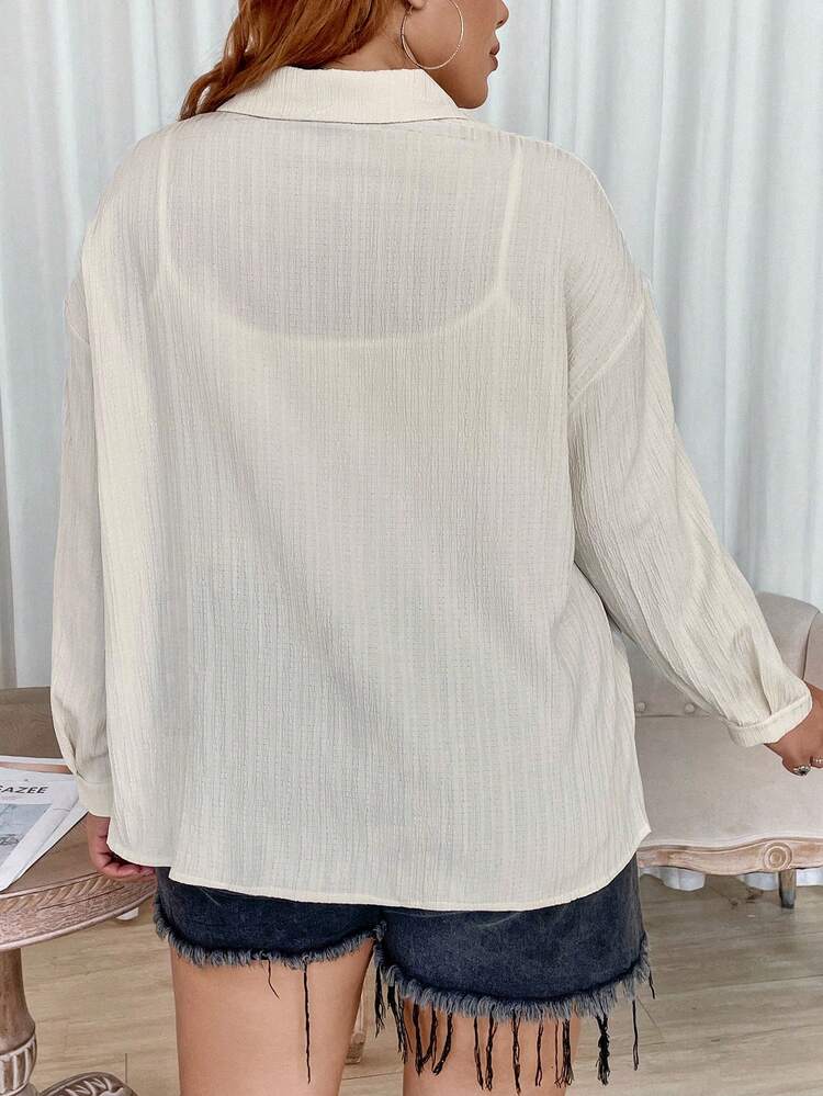 Plus Drop Shoulder Pocket Patched Shirt Fall Cloth For Women