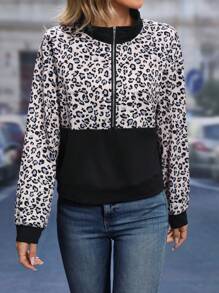 EMERY ROSE Áo khoác vai trễ vai có khóa kéo họa tiết da báo - màu đen - Xem 6