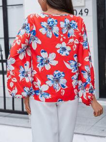 SHEIN Clasi Floral Print Lantern Sleeve Blouse - Multicolor - View 4