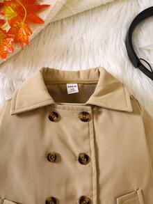 男嬰雙排釦風衣外套 - 卡其色 - 查看 4
