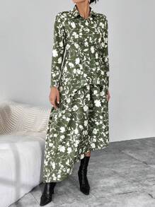 SHEIN Privé con estampado bajo asimétrico Blusa & Falda - Verde - Ver 6
