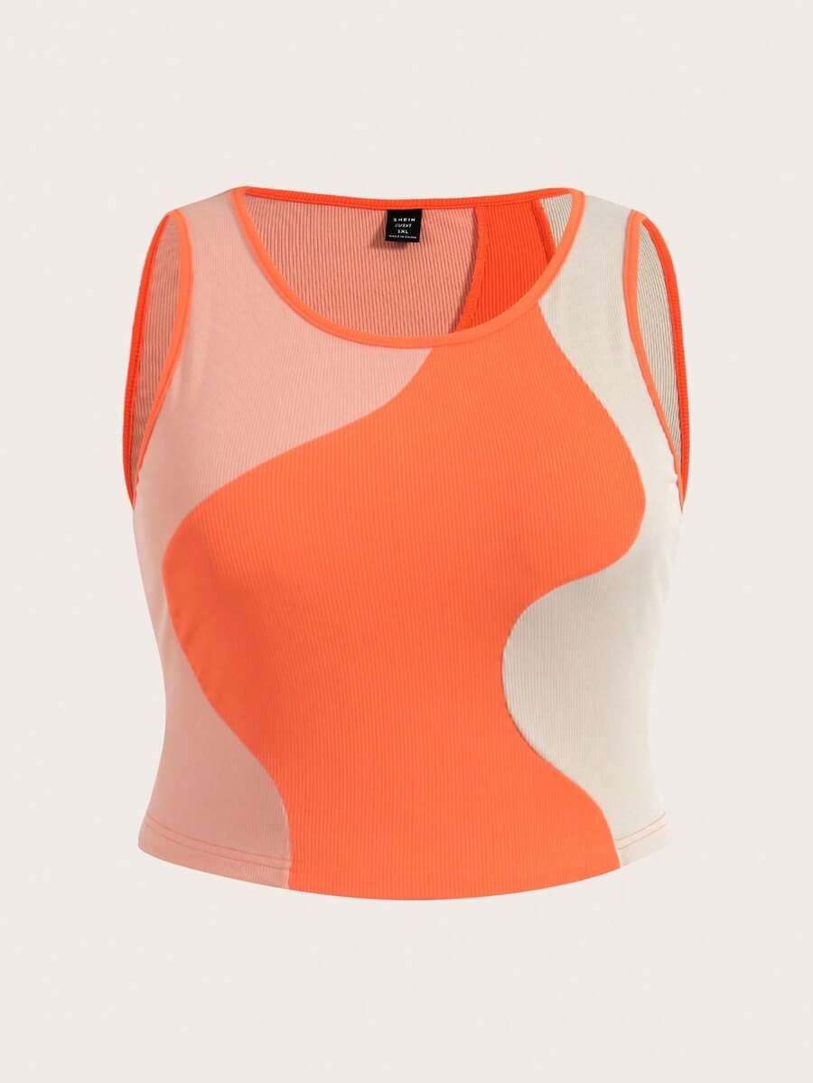 SHEIN EZwear 大碼撞色短款背心 - 彩色 - 查看 1