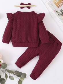 女嬰荷葉邊衛衣和衛褲和頭巾 - 紅色 - 查看 2