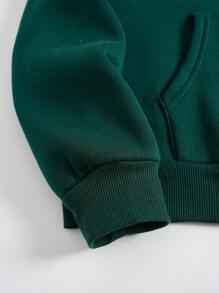 INAWLY Letter Graphic Kangaroo Pocket Drawstring Thermal Lined Hoodie - Dark Green - View 4