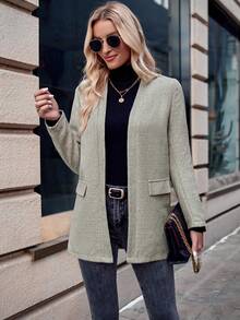 SHEIN Clasi Blazer con parte delantera abierta - Caqui - Ver 4