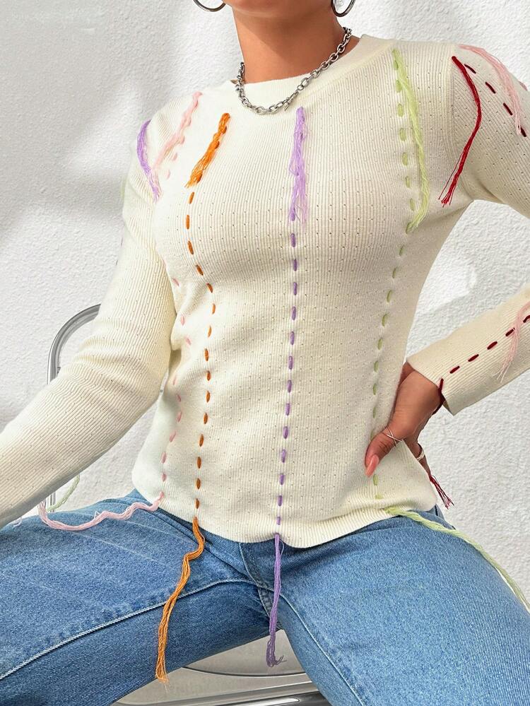 Stitch Detail Knit Pullover Fall Winter Sweater