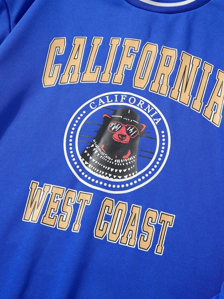 Teen Girl Letter Graphic Striped Trim Drop Shoulder Sweatshirt