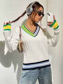 SHEIN Unity Sọc trang trí Xoắn Dan Áo len - Nhiều màu - Xem 5