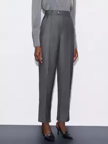BizChic Solid Fold Pleated Suit Pants Without Belt - Grey - View 4